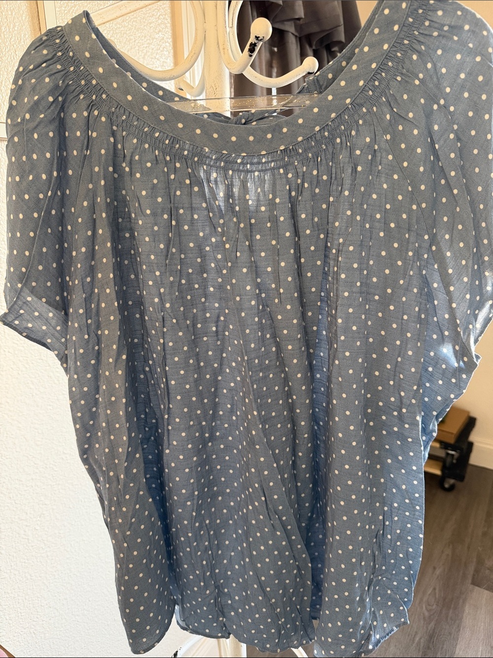 LC Lauren Conrad Blue Polka Dot Short Sleeve Blouse